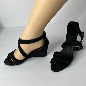J. Crew‎ Black Suede Strappy Wedge Sandals Sz 7.5